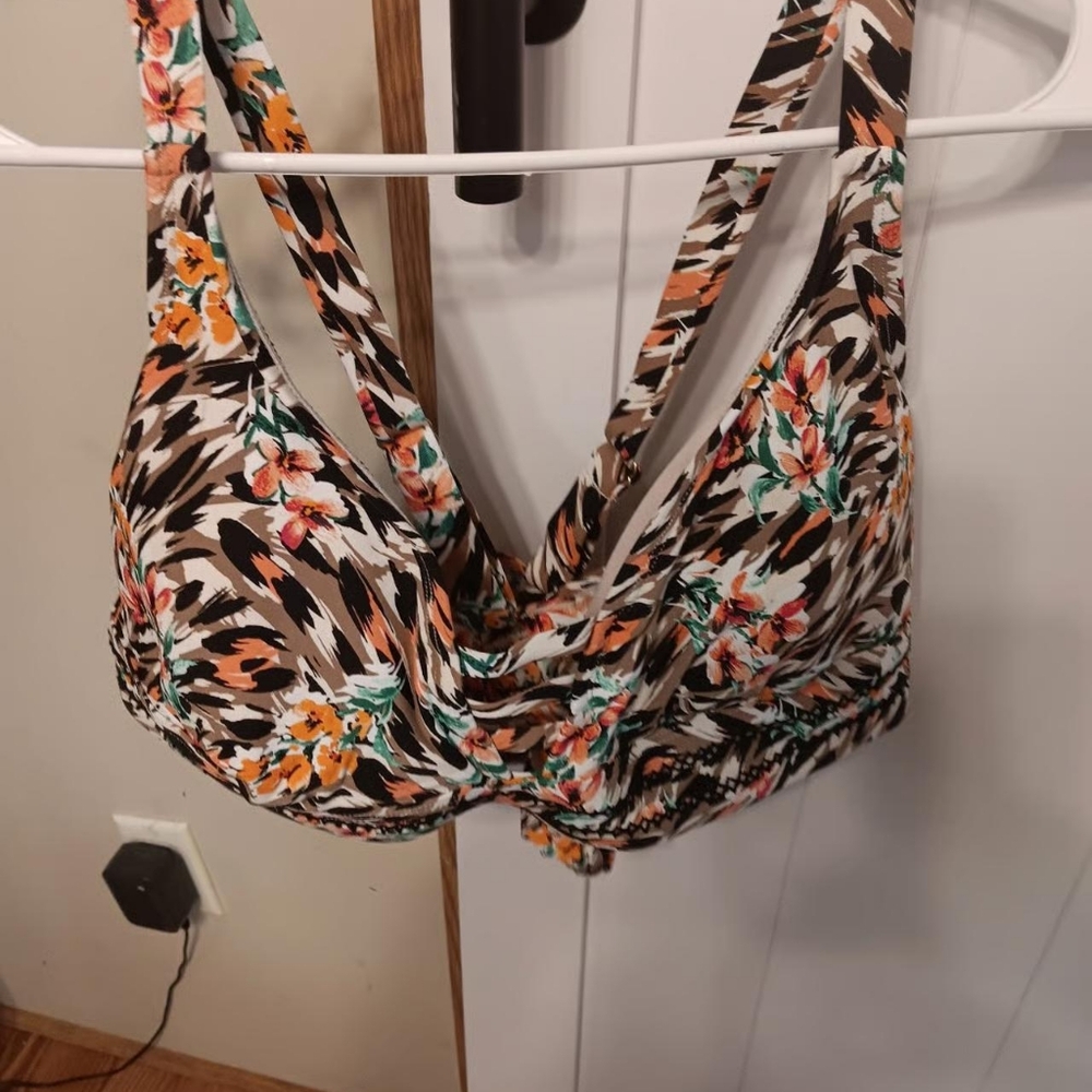 Womens time and tru briwn tropical floral bikini top size 2x